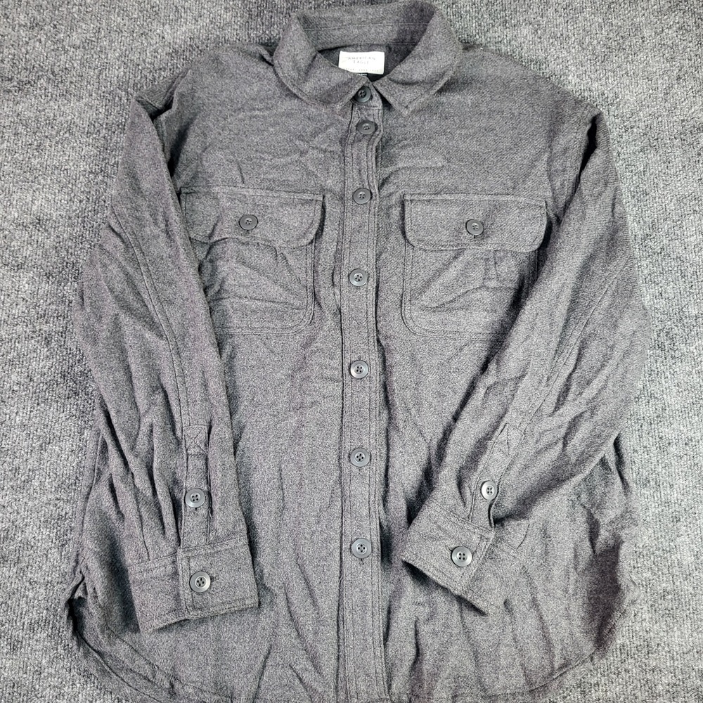 American Eagle Mens XS Gray Cotton Flannel Button Down Long Sleeve Shirt